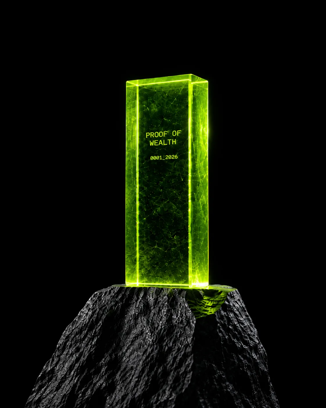 The trophy standing on raw basalt